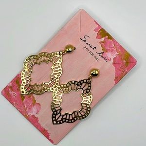 Gold Filigree Post Dangle Earrings